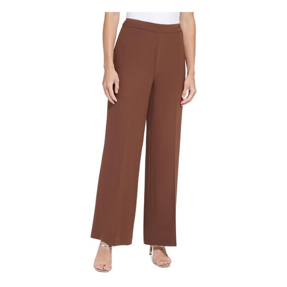 Dkny Pants - NEW DKNY Womens Business Zippered Wide Leg Pants XF2PX467 Brown 6P